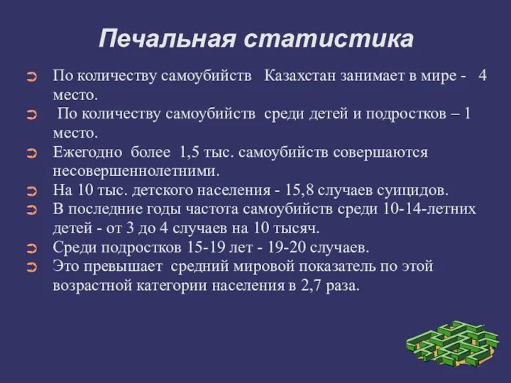 Печальная статистика По количеству самоубийств Казахстан занимает в мире -