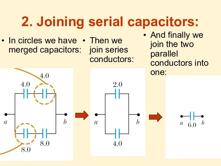 2. Joining serial capacitors: In circles we have merged capacitors: