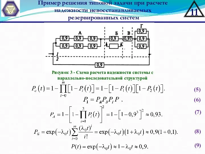 Пример решения типовой задачи при расчете надежности невосстанавливаемых резервированных систем Рисунок 3 -