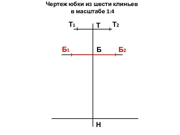 Чертеж юбки из шести клиньев в масштабе 1:4 Т Н Б Т2 Т1 Б2 Б1