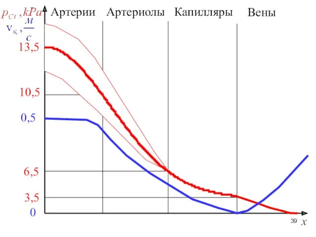 Артерии Артериолы Капилляры 13,5 10,5 6,5 3,5 Вены 0,5 0