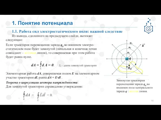 1. Понятие потенциала 1.1. Работа сил электростатического поля: важной следствие