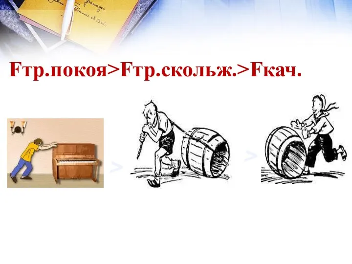 Fтр.покоя>Fтр.скольж.>Fкач. > >