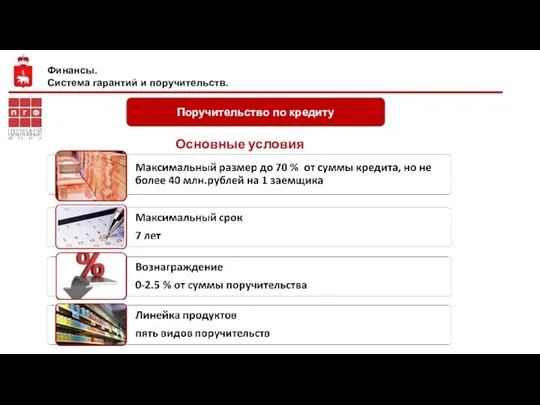 Основные условия Поручительство по кредиту Финансы. Система гарантий и поручительств.