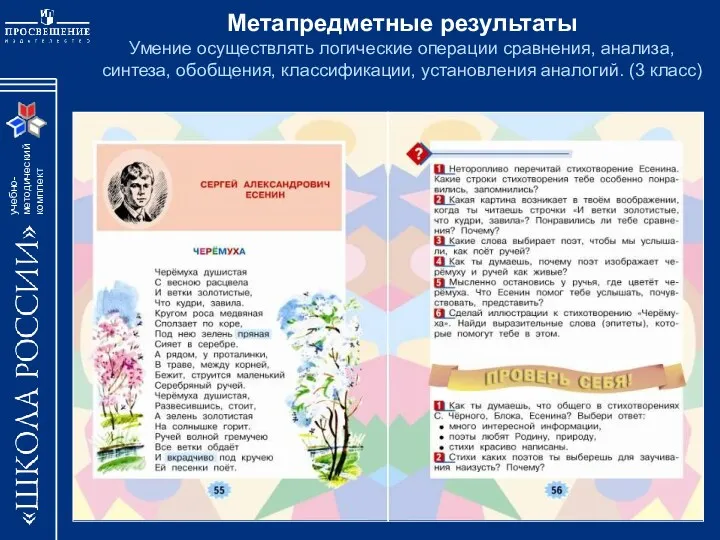 Метапредметные результаты Умение осуществлять логические операции сравнения, анализа, синтеза, обобщения, классификации, установления аналогий. (3 класс)