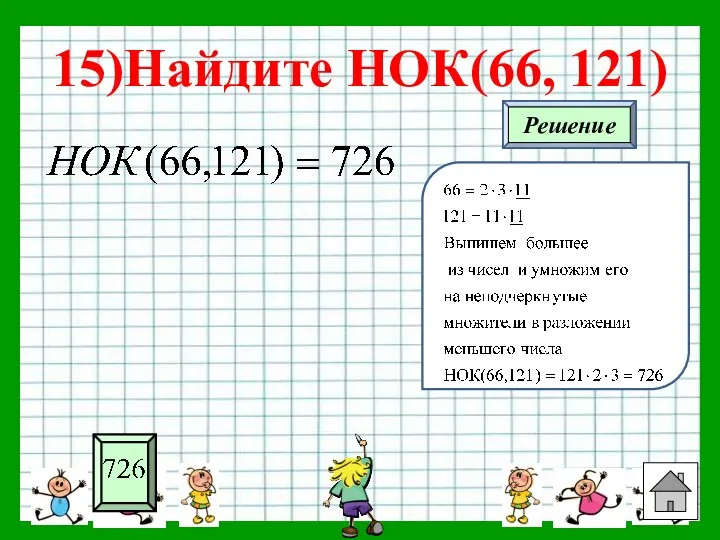 15)Найдите НОК(66, 121)