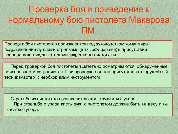 Проверка боя и приведение к нормальному бою пистолета Макарова ПМ.