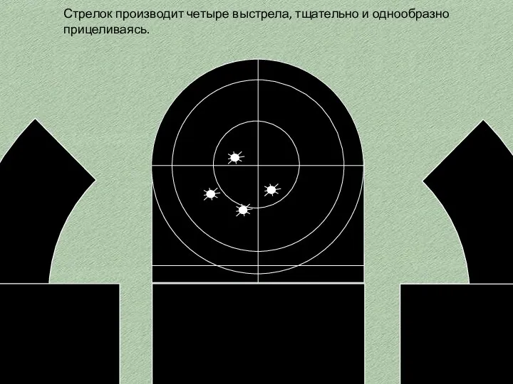 Стрелок производит четыре выстрела, тщательно и однообразно прицеливаясь.