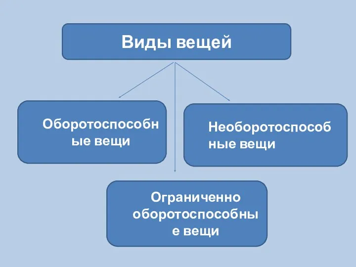 Виды вещей Оборотоспособные вещи Необоротоспособные вещи Ограниченно оборотоспособные вещи