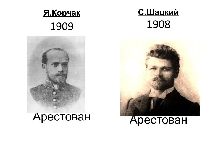 Я.Корчак 1909 Арестован С.Шацкий 1908 Арестован
