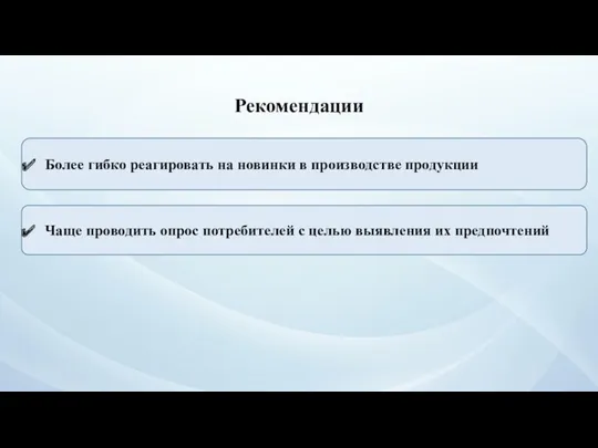 Рекомендации Более гибко реагировать на новинки в производстве продукции Чаще