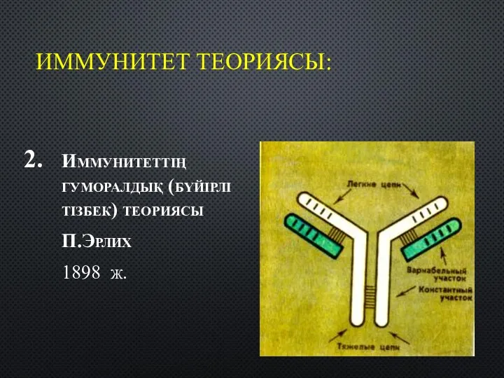 ИММУНИТЕТ ТЕОРИЯСЫ: Иммунитеттің гуморалдық (бүйірлі тізбек) теориясы П.Эрлих 1898 ж.