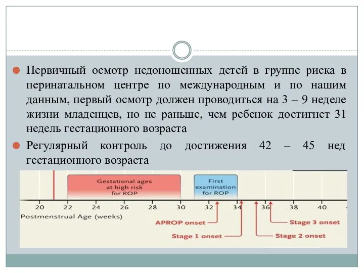 Первичный осмотр недоношенных детей в группе риска в перинатальном центре