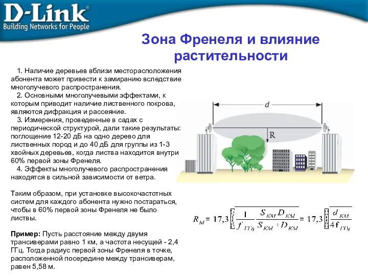 Зона Френеля и влияние растительности 1. Наличие деревьев вблизи месторасположения