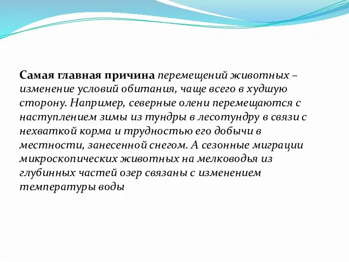 Самая главная причина перемещений животных – изменение условий обитания, чаще