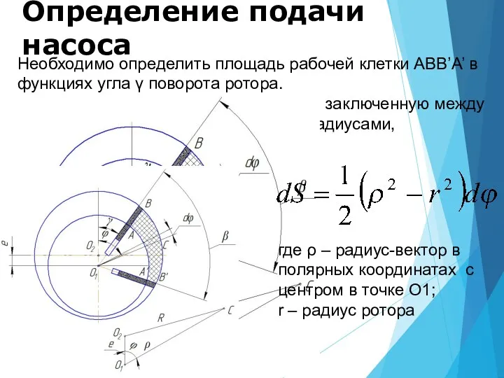 Определение подачи насоса Необходимо определить площадь рабочей клетки АВВ’А’ в