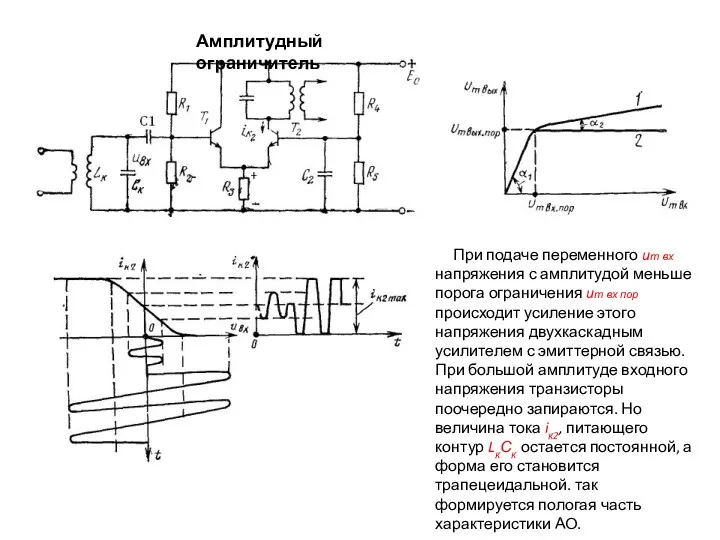 Амплитудный ограничитель При подаче переменного uт вх напряжения с амплитудой