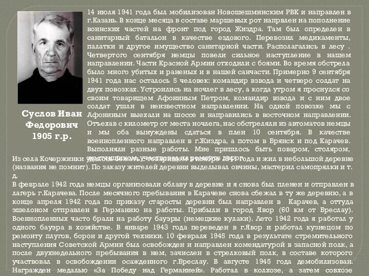 Суслов Иван Федорович 1905 г.р. 14 июля 1941 года был