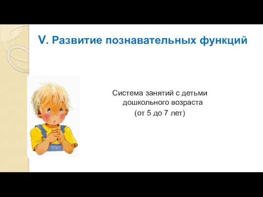 V. Развитие познавательных функций Система занятий с детьми дошкольного возраста (от 5 до 7 лет)