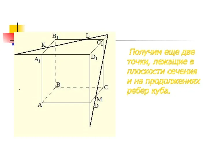 Получим еще две точки, лежащие в плоскости сечения и на продолжениях ребер куба.