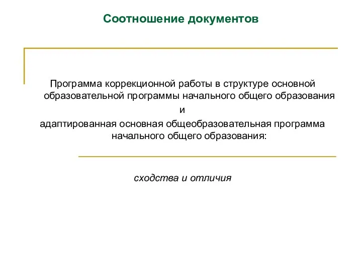 Соотношение документов Программа коррекционной работы в структуре основной образовательной программы