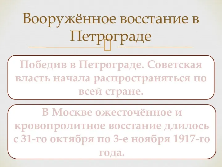 Вооружённое восстание в Петрограде Победив в Петрограде. Советская власть начала