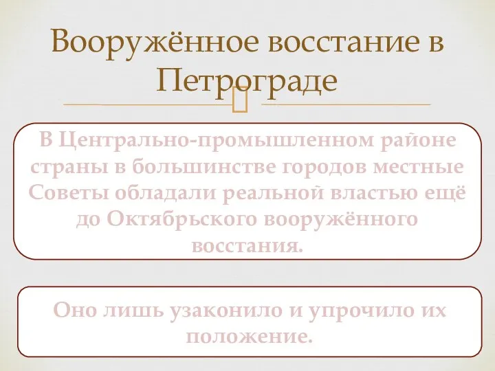 Вооружённое восстание в Петрограде В Центрально-промышленном районе страны в большинстве