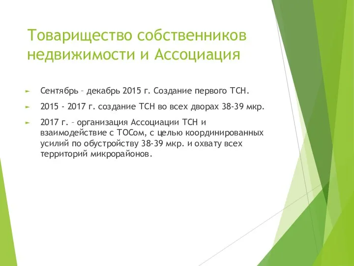 Товарищество собственников недвижимости и Ассоциация Сентябрь – декабрь 2015 г.