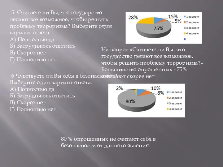 5. Считаете ли Вы, что государство делают все возможное, чтобы решить проблему терроризма?