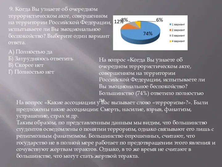 9. Когда Вы узнаете об очередном террористическом акте, совершенном на территории Российской Федерации,