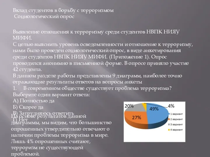 Вклад студентов в борьбу с терроризмом Социологический опрос Выявление отношения