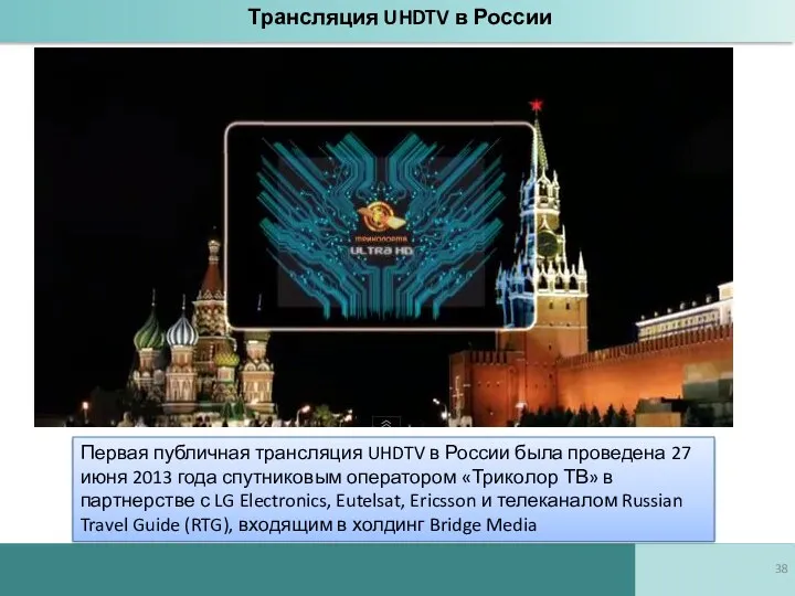 Трансляция UHDTV в России Первая публичная трансляция UHDTV в России