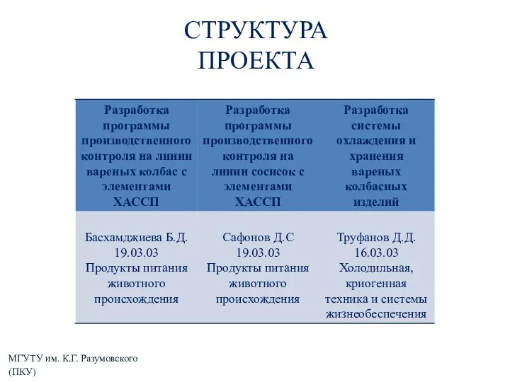 СТРУКТУРА ПРОЕКТА МГУТУ им. К.Г. Разумовского (ПКУ)