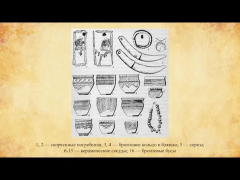 1, 2 — скорченные погребения; 3, 4 — бронзовое кольцо