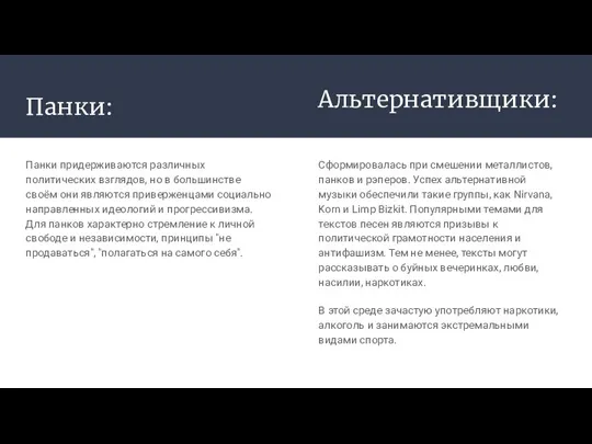 Панки: Панки придерживаются различных политических взглядов, но в большинстве своём