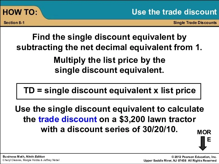 Single Trade Discounts Section 8-1 HOW TO: Find the single