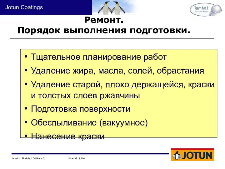 Тщательное планирование работ Удаление жира, масла, солей, обрастания Удаление старой,