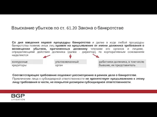 Взыскание убытков по ст. 61.20 Закона о банкротстве Со дня