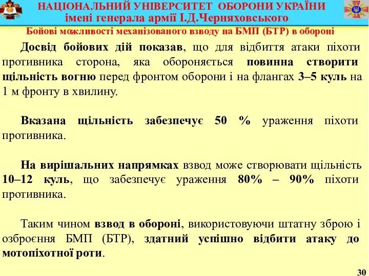 30 Бойові можливості механізованого взводу на БМП (БТР) в обороні