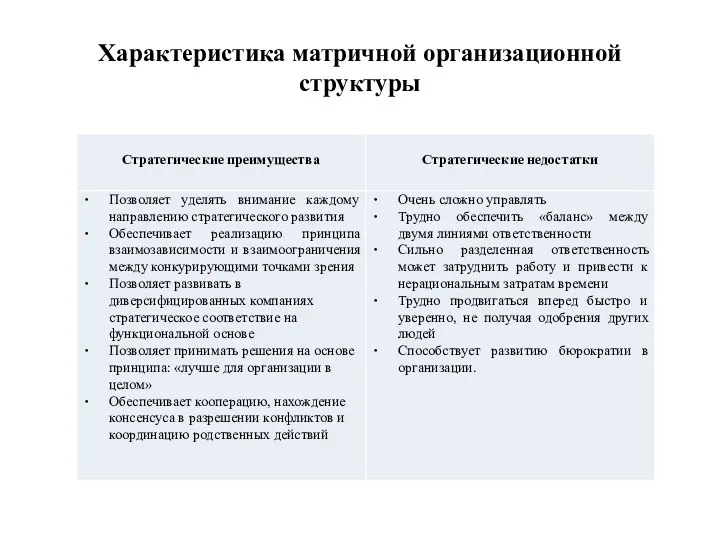 Характеристика матричной организационной структуры