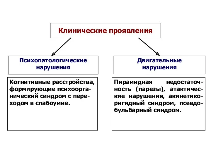 Психопатологические нарушения Когнитивные расстройства, формирующие психоорга-нический синдром с пере-ходом в