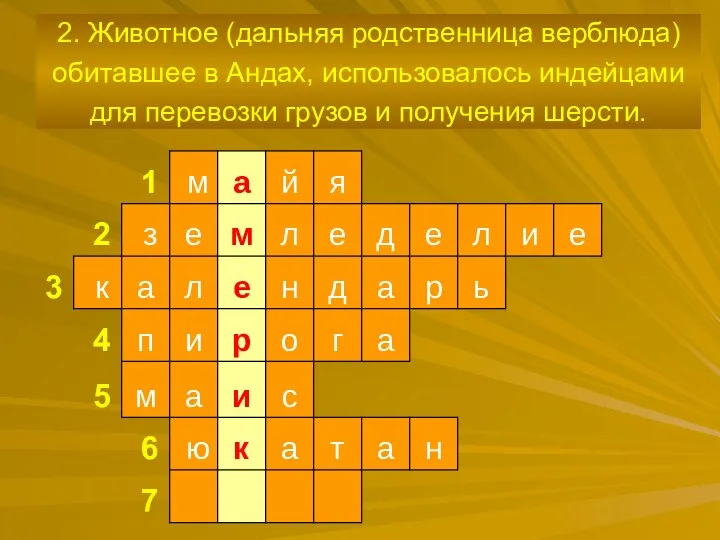 2. Животное (дальняя родственница верблюда) обитавшее в Андах, использовалось индейцами для перевозки грузов и получения шерсти.