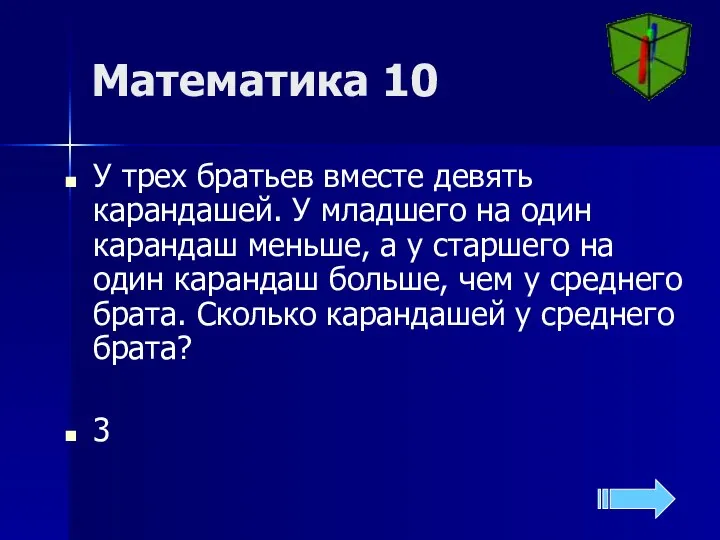 Математика 10 У трех братьев вместе девять карандашей. У младшего