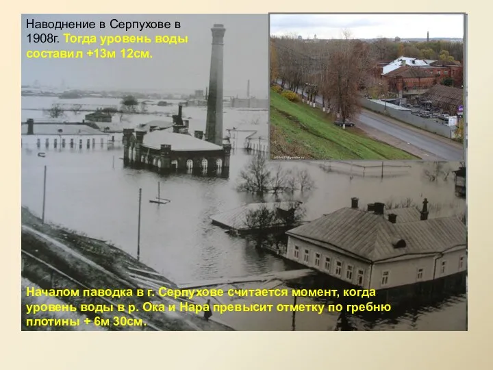 Наводнение в Серпухове в 1908г. Тогда уровень воды составил +13м