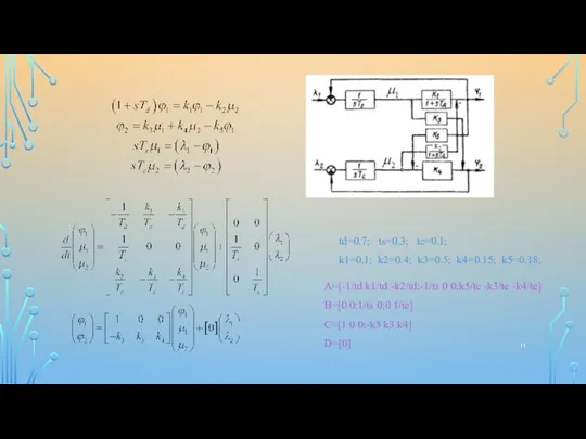 td=0.7; ts=0.3; tc=0.1; k1=0.1; k2=0.4; k3=0.5; k4=0.15; k5=0.18; A=[-1/td k1/td