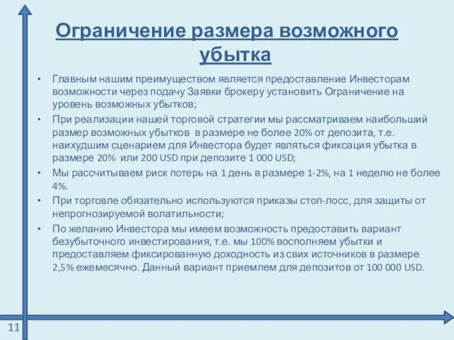 Ограничение размера возможного убытка Главным нашим преимуществом является предоставление Инвесторам