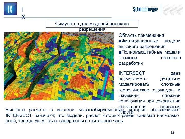 IX Симулятор для моделей высокого разрешения Область применения: ■Фильтрационные модели