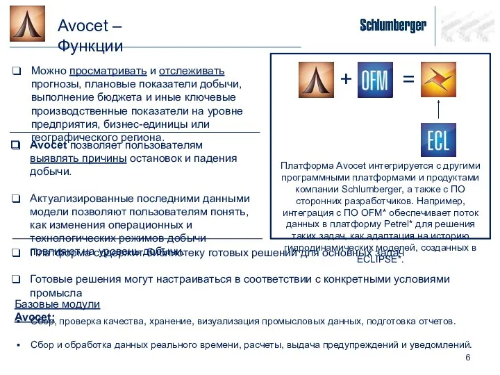 Avocet – Функции Можно просматривать и отслеживать прогнозы, плановые показатели