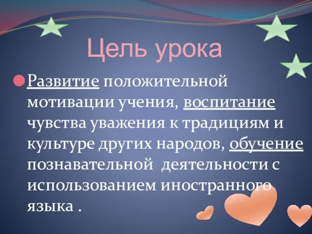 Цель урока Развитие положительной мотивации учения, воспитание чувства уважения к