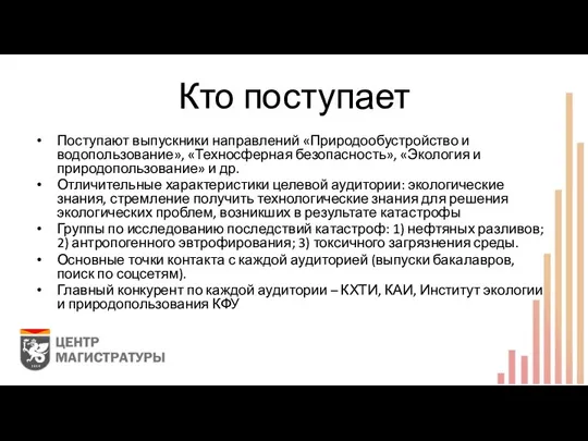 Кто поступает Поступают выпускники направлений «Природообустройство и водопользование», «Техносферная безопасность»,